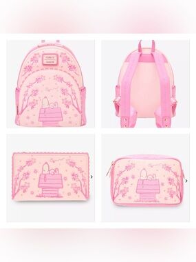 Loungefly Peanuts Cherry Blossom Snoopy Mini Backpack/Wallet/Cosmetic Bag Set
